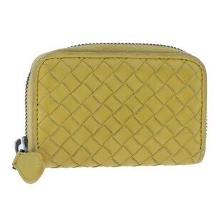 BOTTEGA VENETA INTRECCIATO Coin Purse Leather Yellow Auth 105913